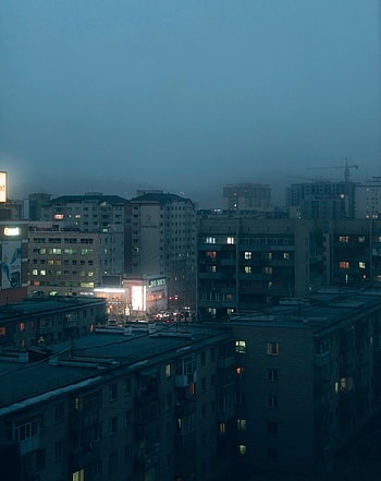 Cities, Twilight, City, Building, Lights, View From Above, Fog, Dusk HD phone wallpaper