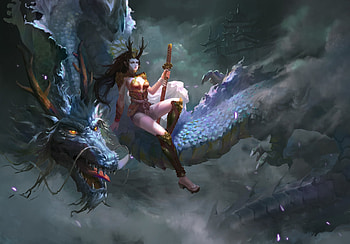 Daughter of the Dragon, pixel cat, fantasy, art, dragon, girl, luminos, daughter HD wallpaper