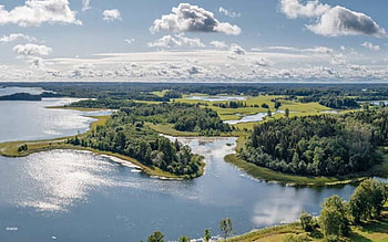 Lake Ardavs in Latvia, aerial, clouds, Latvia, lake HD wallpaper