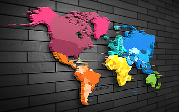 3D World map, , gray brickwall, creative, World map concepts, Abstract World map, 3D art, World map, travel concepts HD wallpaper