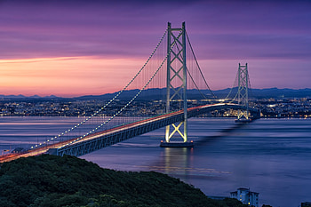 Akashi Kaikyo Bridge , , Iconic structure, Beautiful backdrop HD wallpaper