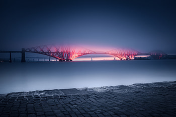 Forth Rail Bridge, minimal, night, glow, Scotland HD wallpaper