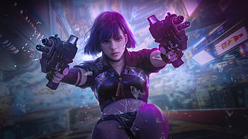 Girl Falling With Guns, artist, artwork, artstation HD wallpaper
