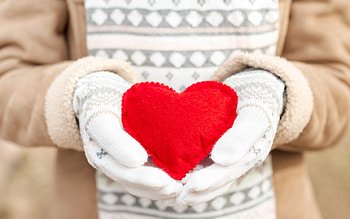 For You!, winter, valentine, white, red, gloves, heart, hand HD wallpaper