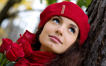 Red roses and beautiful blue eyes, red roses, girl, blue eyes, beauty HD wallpaper