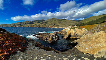 Big Sur, California, landscape, sky, rocks, usa, clouds HD wallpaper