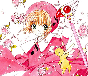 Pink flowers, Sakura Kinomoto, anime girl HD wallpaper