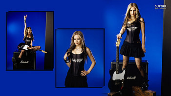 avril, blue, guitar, model, dark HD wallpaper
