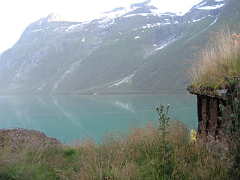 Fjord Cabin Norway, glacier water, lake, cabin, mountain HD wallpaper