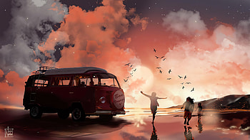 Bon Voyage Trip , van, artist, artwork, digital-art, deviantart HD wallpaper