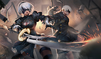 Nier Automata 2b And 9s, nier-automata, games, artist, artwork, digital-art, artstation HD wallpaper