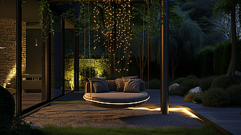 Enchanting Patio Swing with Night Lights, swing, patio swing, lightning, garden HD wallpaper