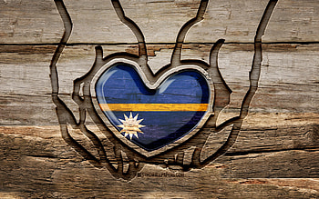 I love Nauru, , wooden carving hands, Day of Nauru, Nauru flag, Flag of Nauru, Take care Nauru, creative, Nauru flag in hand, wood carving, Oceanian countries, Nauru HD wallpaper