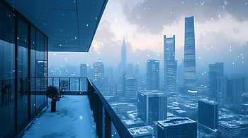 Winter Wonderland: Balcony View of a Snowy Cityscape, landscape, balcony, winter HD wallpaper