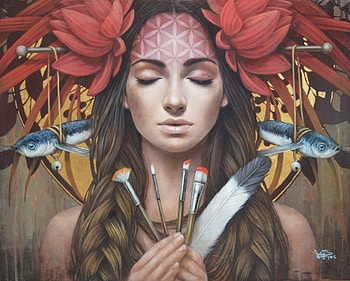 :), girl, art, sophie wilkins, magnolia, feather, painting, pesti, portrait, pictura, flower, red, face, fish HD wallpaper