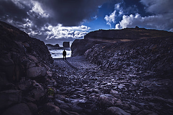 Nature, Stones, Sea, Rocks, Shore, Bank, Human, Person, Loneliness HD wallpaper