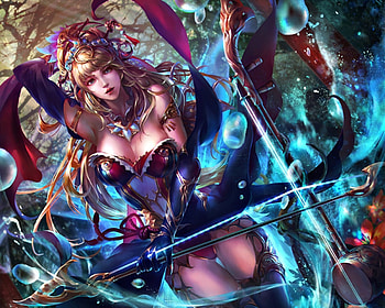 Hourai, blue, masaki768, art, girl, woman, purple, fantasy, game, legend of the cryptids HD wallpaper
