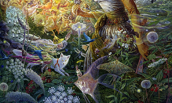 Jena (detail), fantasy, art, f, pesti, flowers, fish, fox, moth HD wallpaper