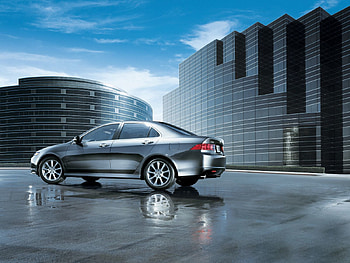 Auto, Acura, Clouds, Cars, Building, Reflection, Side View, Style, Akura, Metallic Gray, Grey Metallic, 2006, Tsx, Wet Asphalt HD wallpaper