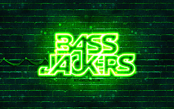 Bassjackers green logo, , superstars, dutch DJs, green brickwall, Bassjackers logo, Marlon Flohr, Ralph van Hilst, Bassjackers, music stars, Bassjackers neon logo HD wallpaper
