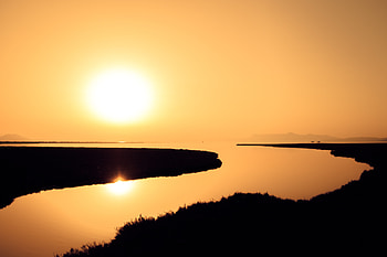 Sunset, river, sky HD wallpaper