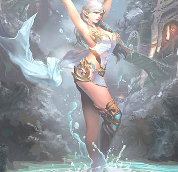 Temple of Water, power, sword, art, temple, cute, beautiful, beauty, woman, lady, abstract, ruins, weapon, water, fantasy woman, female HD wallpaper