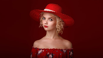 Beauty, model, blonde, red, girl, victoria sokolova, hat, woman HD wallpaper
