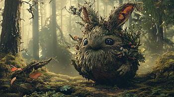 Woodland Whimsy: A Fantasy, fantasy, woodland creature, bunny, forest, moss HD wallpaper