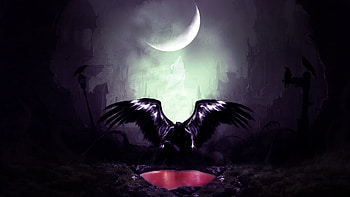 Bloodbath, night, wings, crow, moon, angel, dark HD wallpaper