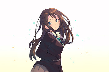 Anime, cute, school girl, long hair, blue eyes, art HD wallpaper