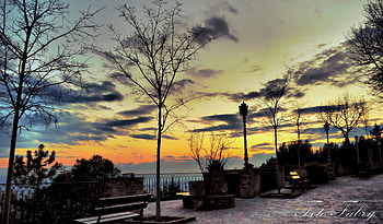 Nature, Sunset, Lights, Lanterns, Square, Benches HD wallpaper