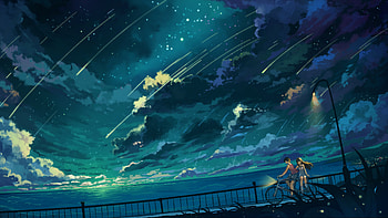 Anime Couple Riding bicyle, couple, sky, Anime, art HD wallpaper