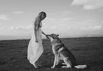 *, graphy, bw, girl, Alessio Albi, canidae HD wallpaper
