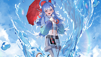 Hololive Kobo Kanaeru With Red Umbrella Blue Sky Background Virtual Youtuber HD wallpaper