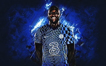 Romelu Lukaku, Chelsea FC, Premier League, portrait, Lukaku art, grunge art, blue stone background, football, Lukaku Chelsea HD wallpaper