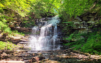 Ganoga Falls, Ricketts Glen State Park, Benton, Pennsylvania, trees, cascades, river, rocks HD wallpaper