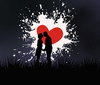 Silhouette, artwork, couple, kiss, love HD wallpaper