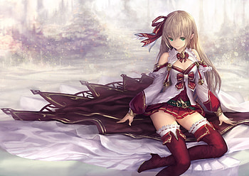 Christmas Girl, winter, cute, ribbons, long hair, dress, beauty, lady, snow, trees, blonde hair, female, golden, sweet, white, soft, girl, beautiful, woman, anime girl, anime, pretty, christmas, red, lovely, boots HD wallpaper