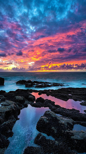 Ocean Sunset, horizon, purple, blue, sea, ocean, earth, nature, sunset HD phone wallpaper