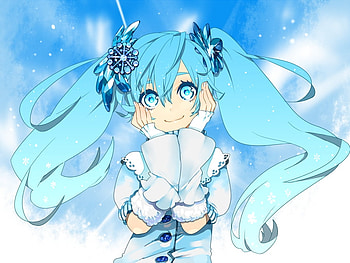 Kawaii Miku, blue, winter, white, vocaloid, miku hatsune, miku, snowflakes, snow, hatsune HD wallpaper