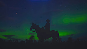 Cowboy Feeling In Open Sky, cowboy, aurora, northern-lights, artist, artwork, digital-art HD wallpaper