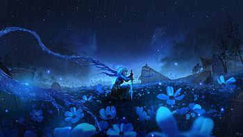 Anime Girl With Sword The Garden Of Forgotten Stars, anime-girl, sky, blue, tree, flowers, sword, artist, artwork, art, digital-art, ai, pixiv HD wallpaper