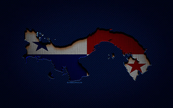 Panama map, , North American countries, Panamanian flag, blue carbon background, Panama map silhouette, Panama flag, North America, Panamanian map, Panama, flag of Panama HD wallpaper