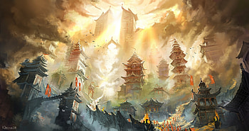 Fantasy, Oriental, Castle HD wallpaper