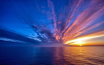Nature, Sunset, Sky, Sea, Clouds, Ripples, Ripple, Colors, Color, Stripes, Streaks HD wallpaper