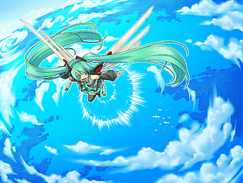 Hatsune Miku, blue, awesome, heads, cute, angel, vocaloid, beauty, nice, miku, vocaloids, hatsune, thighhighs, ocean, skirt, wings, sea, white, blue eyes, twintail, blue hair, headset, beautiful, tie, anime, pretty, red, cool, clouds, sky HD wallpaper