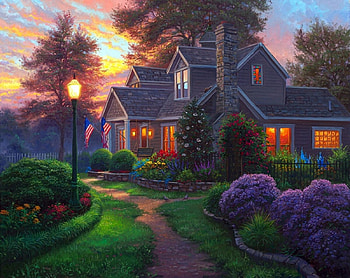 Let your Light shine, light, house, trees, grass, sun HD wallpaper