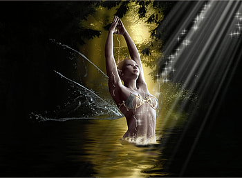 Elf, fantasy, water, 3d HD wallpaper