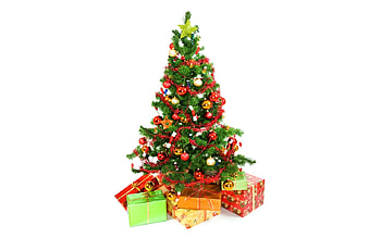 Christmas tree, white, holiday, christmas, gifts, tree HD wallpaper
