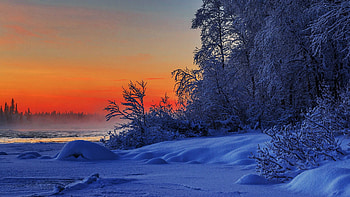 Impressive Sunset, snow, winter, colors, landscape, trees, sky HD wallpaper